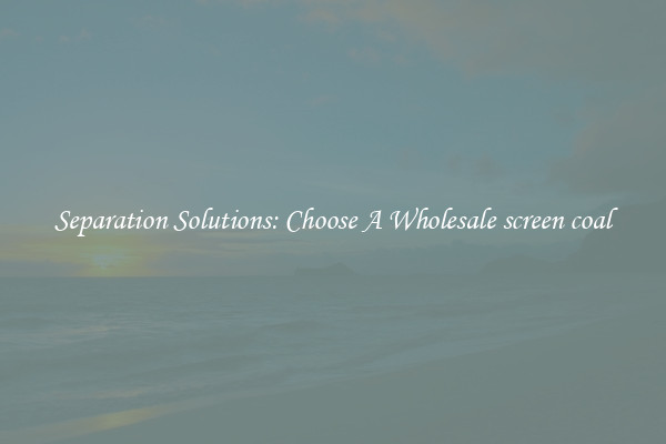 Separation Solutions: Choose A Wholesale screen coal